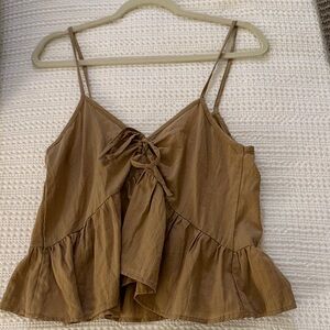 Tan Ruffle Hem Spaghetti Strap Top